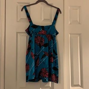 Women’s teal print satin tank